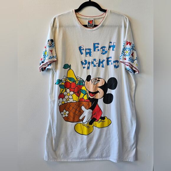 Vintage [Read/Flaw] 90s Disney Mickey Fresh Picked Sleepshirt One Size - Picture 1 of 10